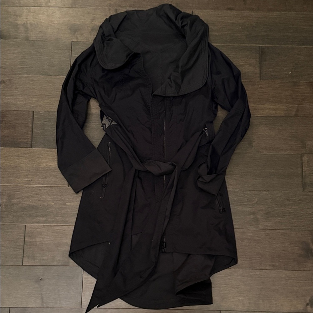 lululemon athletica Black A Line Trench Coat with Belt Detail